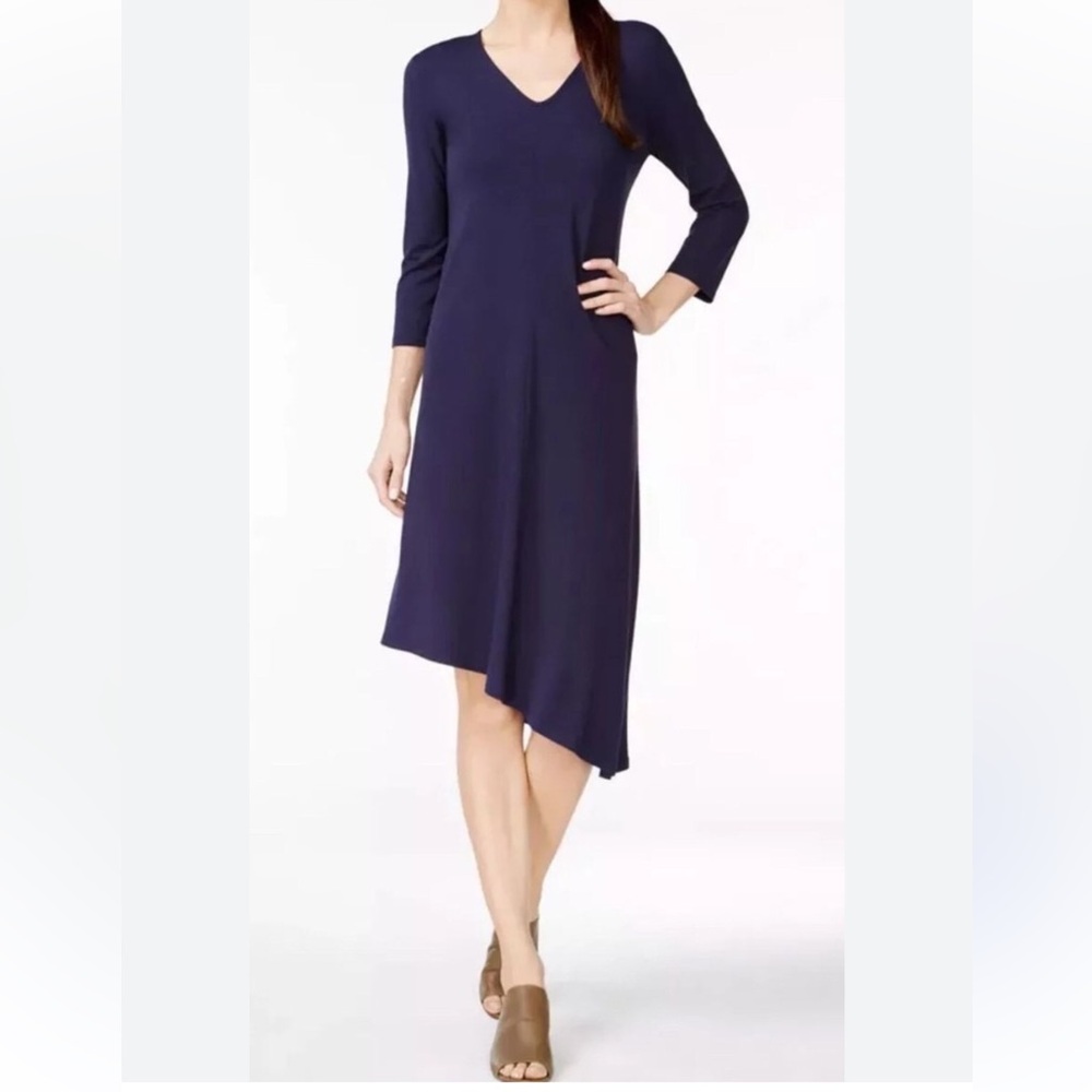 Eileen Fisher Size Small Asymmetrical Elegant Navy Blue Women's Dress